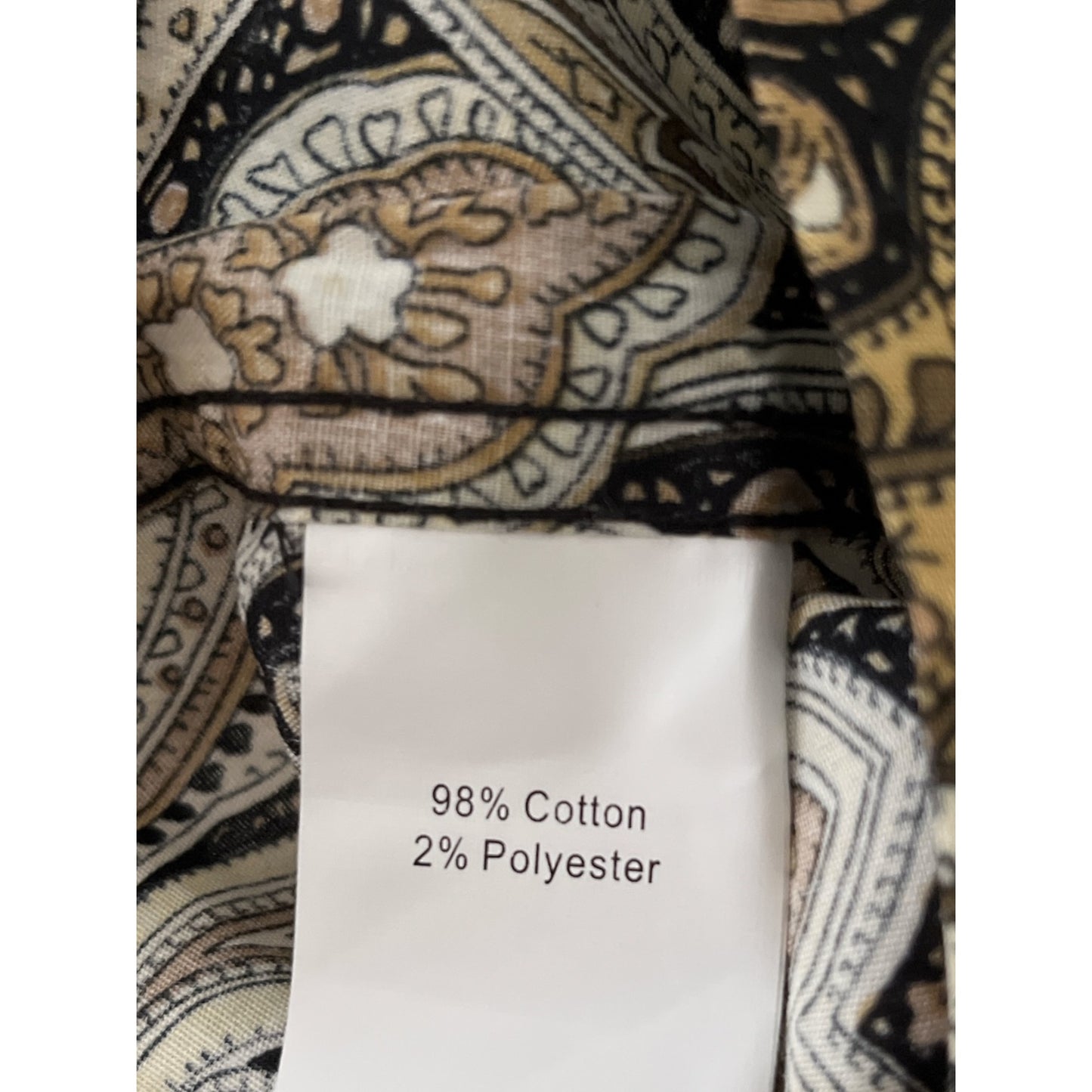 Coofandy Men's XL Paisley Long-Sleeve Button-Down Shirt – Brown/Black/Beige – Cotton Blend