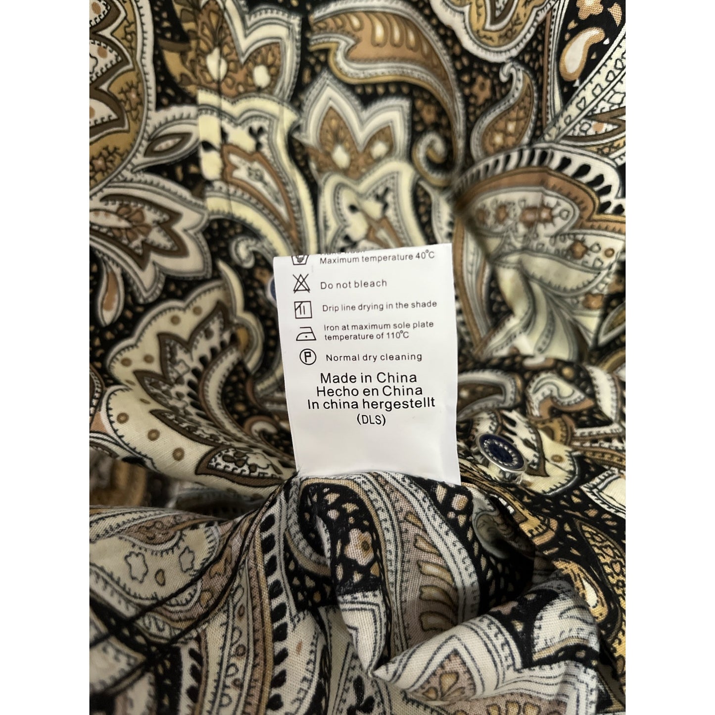 Coofandy Men's XL Paisley Long-Sleeve Button-Down Shirt – Brown/Black/Beige – Cotton Blend