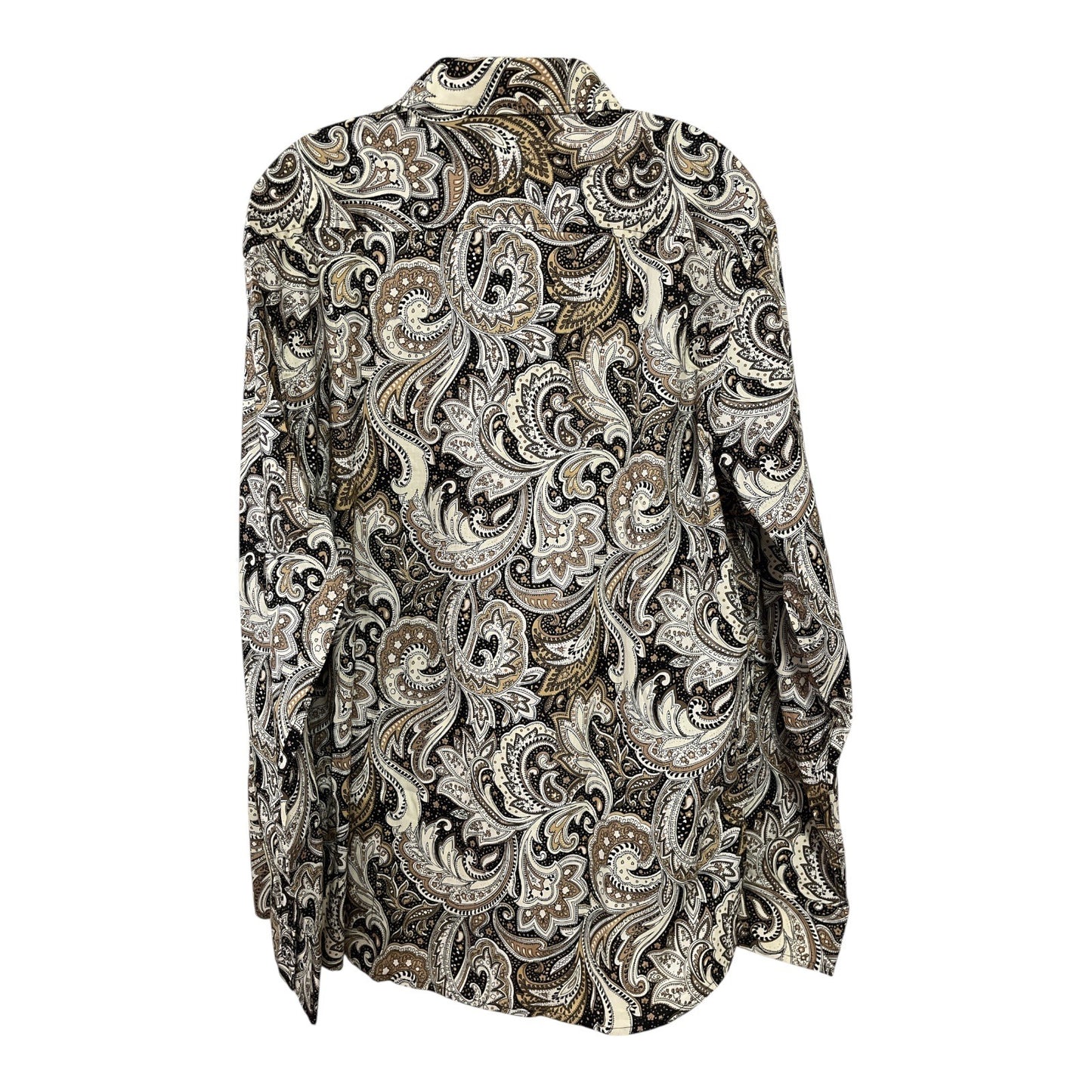 Coofandy Men's XL Paisley Long-Sleeve Button-Down Shirt – Brown/Black/Beige – Cotton Blend