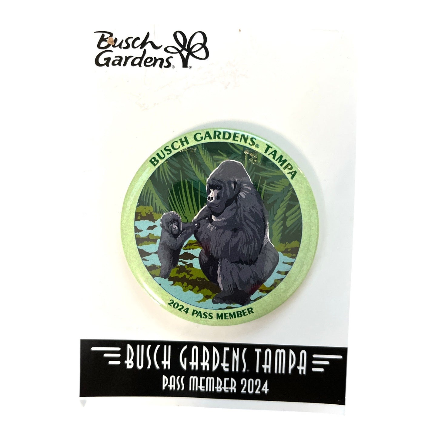Busch Gardens Tampa 2024 Pass Member Button – Gorilla & Baby Design – 2.5"