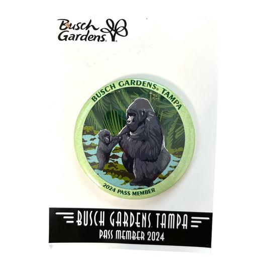 Busch Gardens Tampa 2024 Pass Member Button – Gorilla & Baby Design – 2.5"
