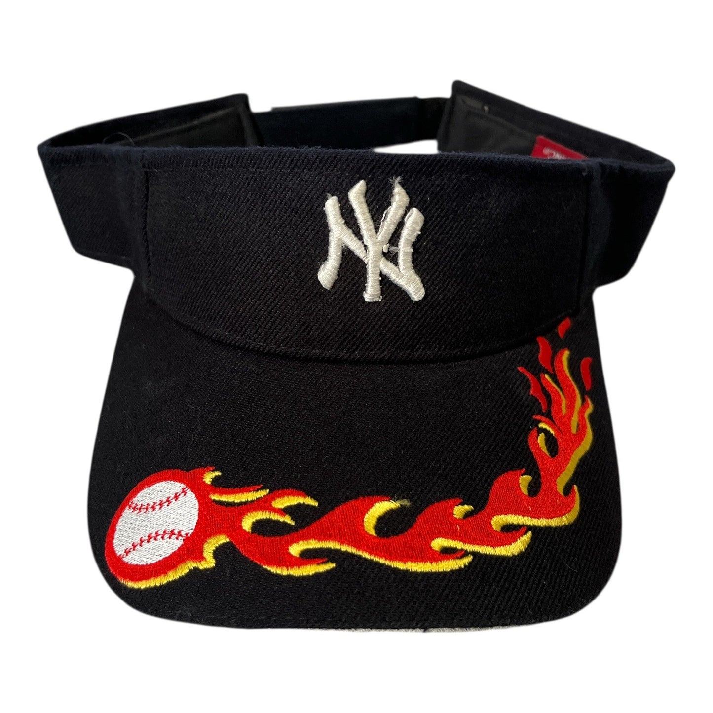 Y2K New York Yankees Flaming Baseball Visor Black Adjustable MLB
