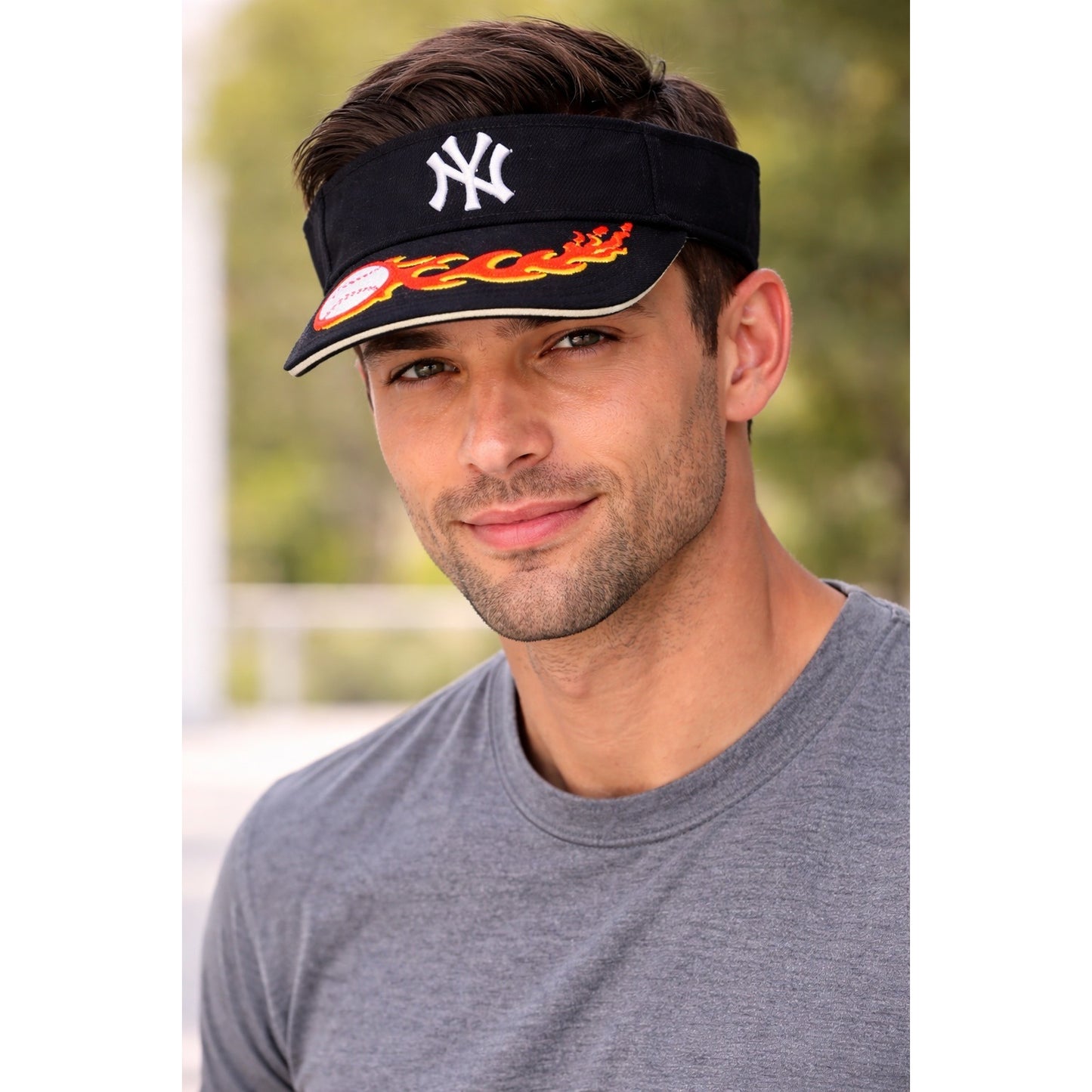 Y2K New York Yankees Flaming Baseball Visor Black Adjustable MLB