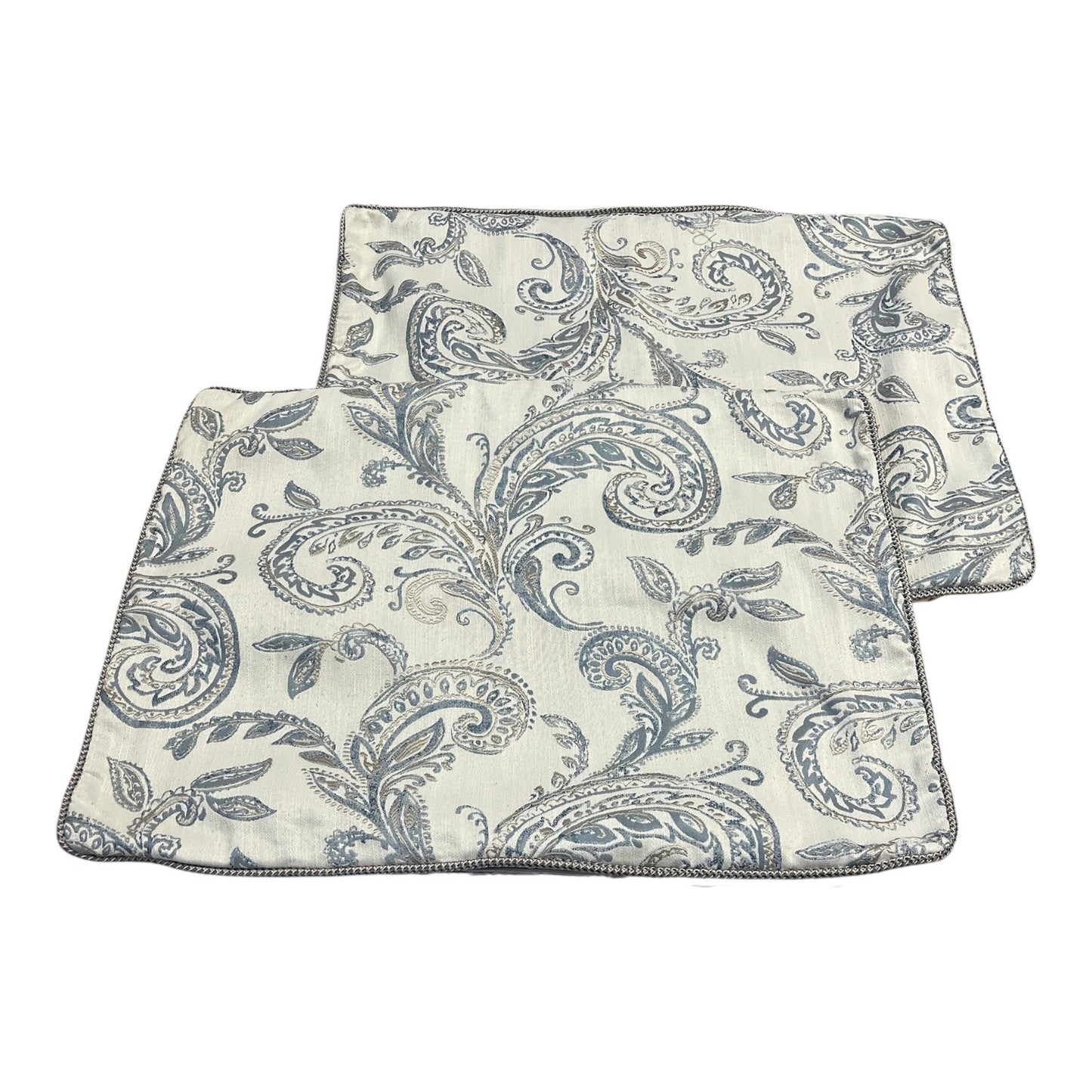 Waterford Fine Linens Pair of Paisley Pillow Shams Blue Silver 20x26 Early 2000s