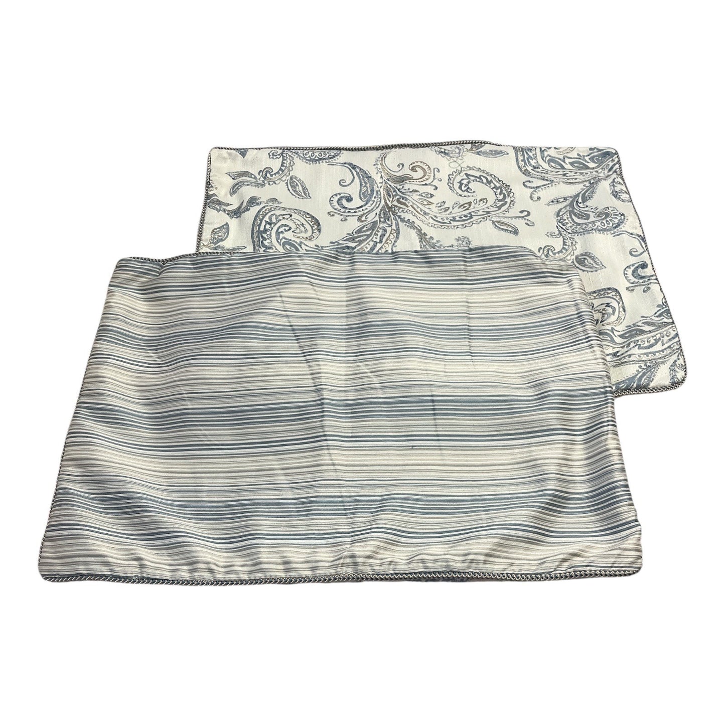 Waterford Fine Linens Pair of Paisley Pillow Shams Blue Silver 20x26 Early 2000s