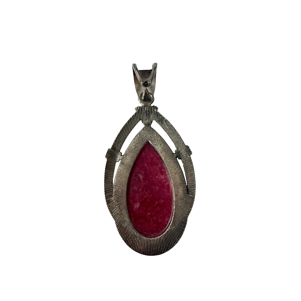Vintage Style Pink Marbled Teardrop Pendant Antiqued Silver Tone Rhinestone Jewelry