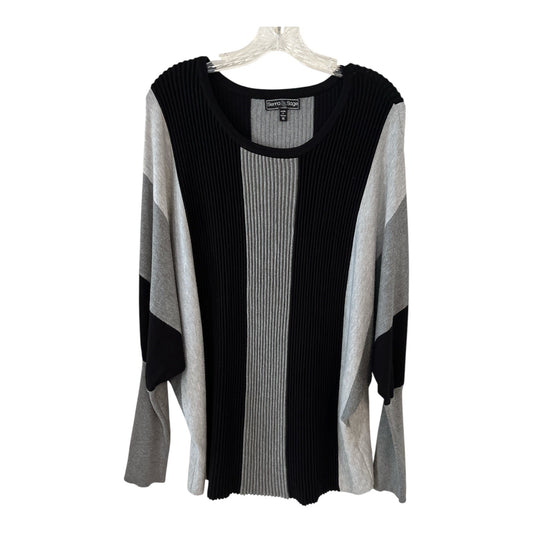 Sienna & Sage Colorblock Ribbed Long Sleeve Sweater 1X Black Gray Vertical Stripes
