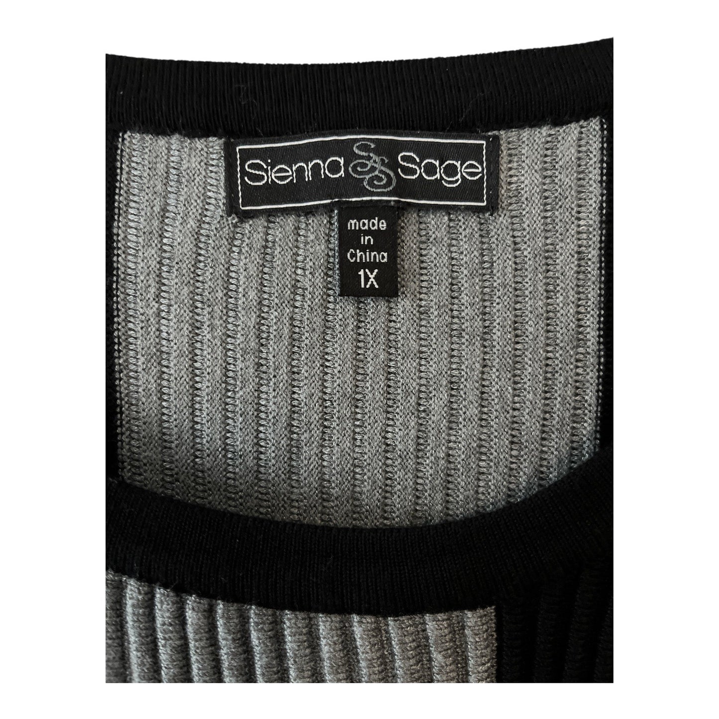 Sienna & Sage Colorblock Ribbed Long Sleeve Sweater 1X Black Gray Vertical Stripes