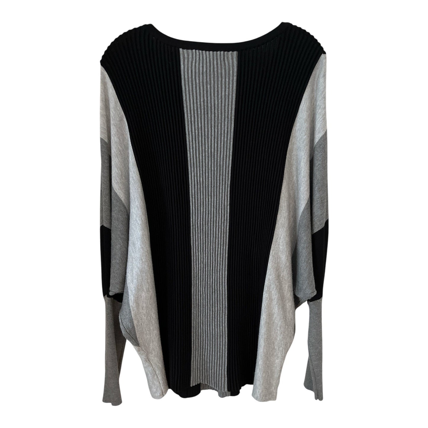 Sienna & Sage Colorblock Ribbed Long Sleeve Sweater 1X Black Gray Vertical Stripes