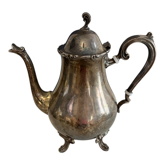 Vintage Leonard Silverplate Coffee Pot – Ornate Footed Teapot with Hinged Lid – 9.5" x 10"