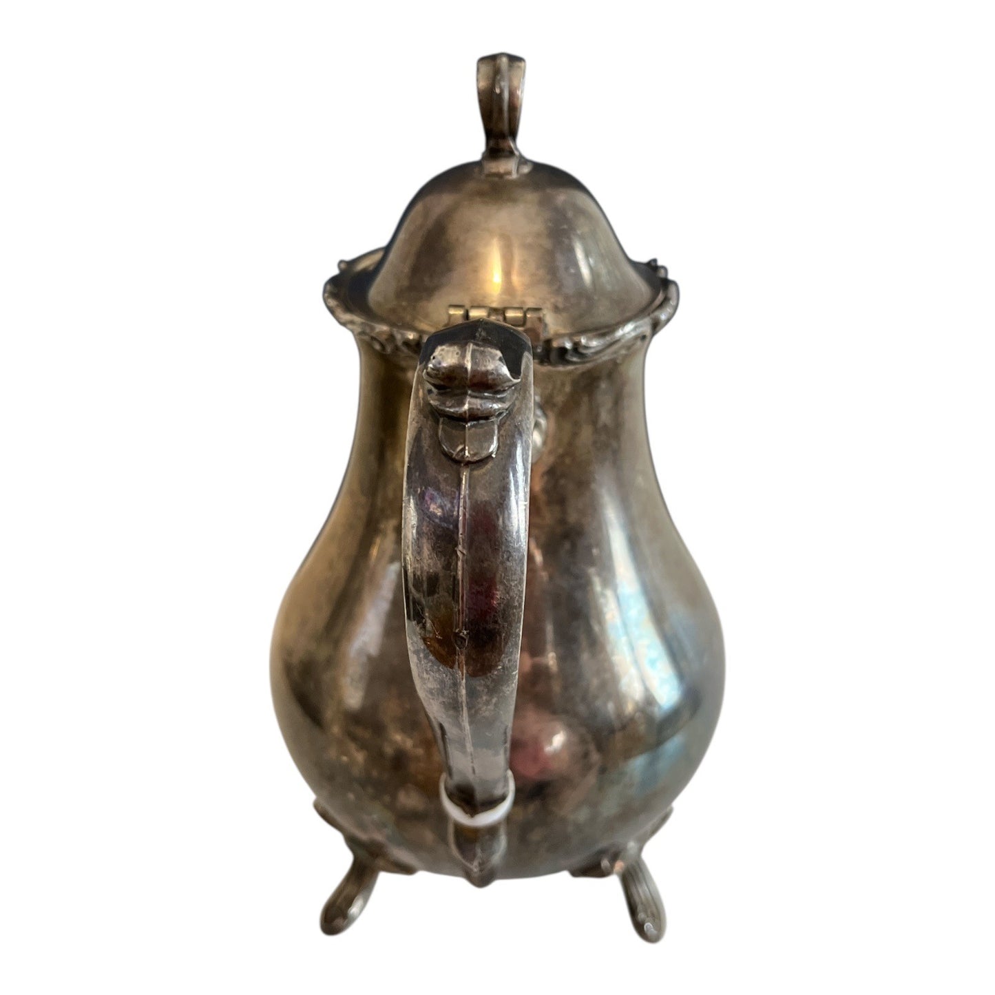 Vintage Leonard Silverplate Coffee Pot – Ornate Footed Teapot with Hinged Lid – 9.5" x 10"