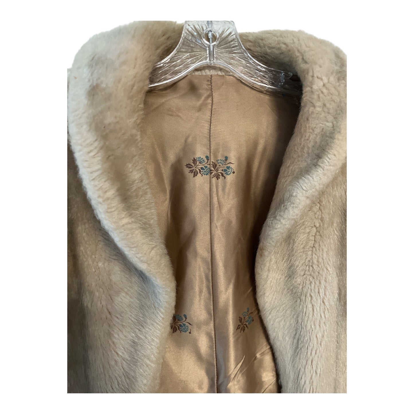 Vintage Mid-Century Fur Stole – Printed Satin Lining – Blonde Wrap Cape (Coarse Texture, Possibly Real Fur)