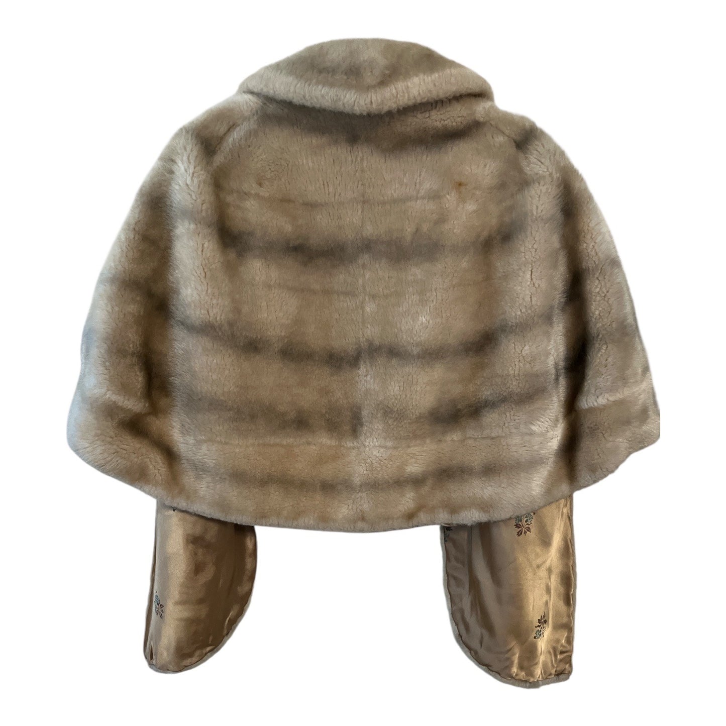 Vintage Mid-Century Fur Stole – Printed Satin Lining – Blonde Wrap Cape (Coarse Texture, Possibly Real Fur)