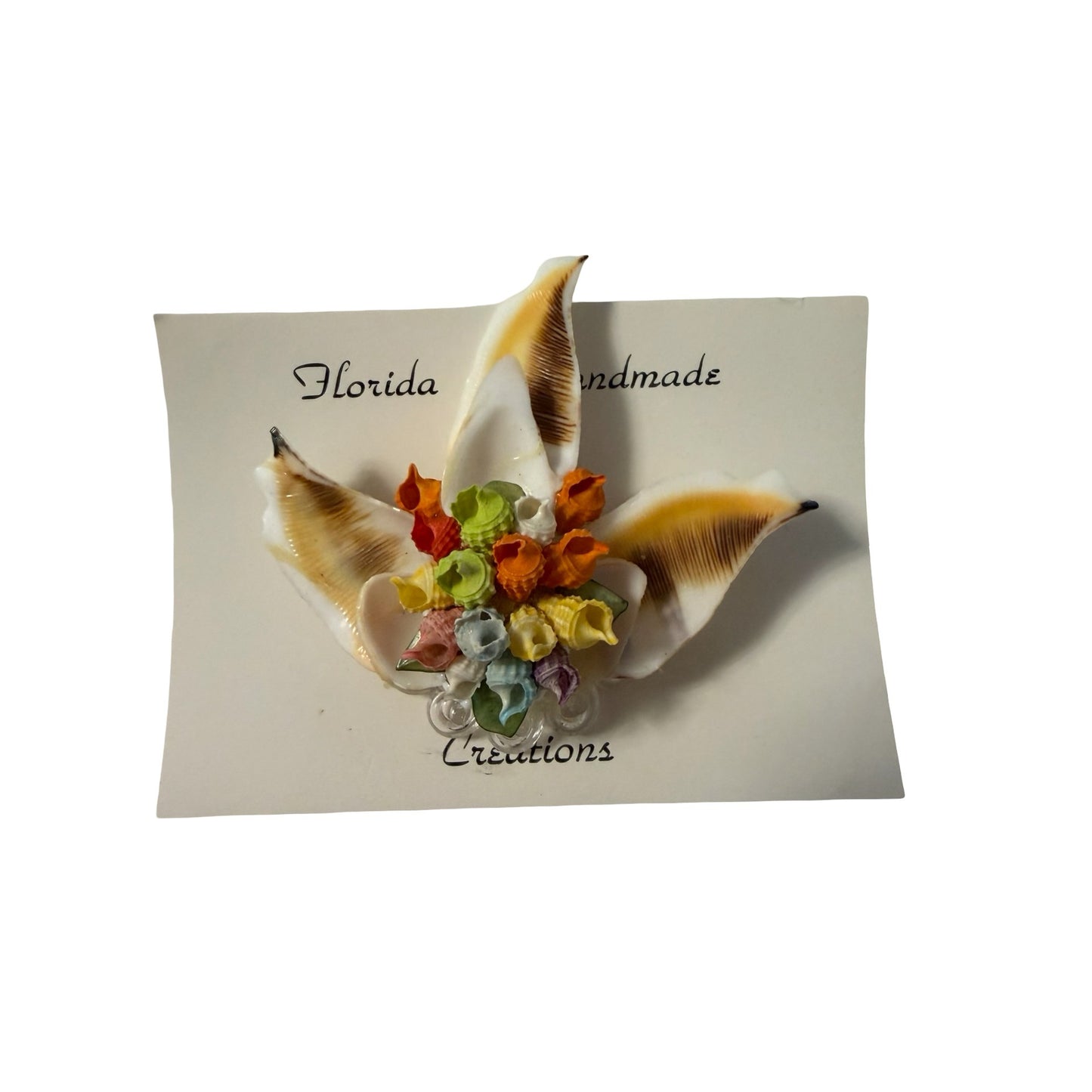 Vintage Florida Handmade Shell Flower Brooch Souvenir Pin 2 Inch