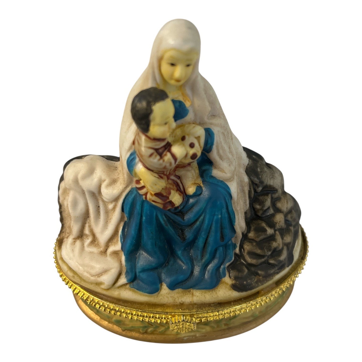 Vintage TBN Trinity Broadcasting Network Madonna and Child Hinged Trinket Box Religious Figurine