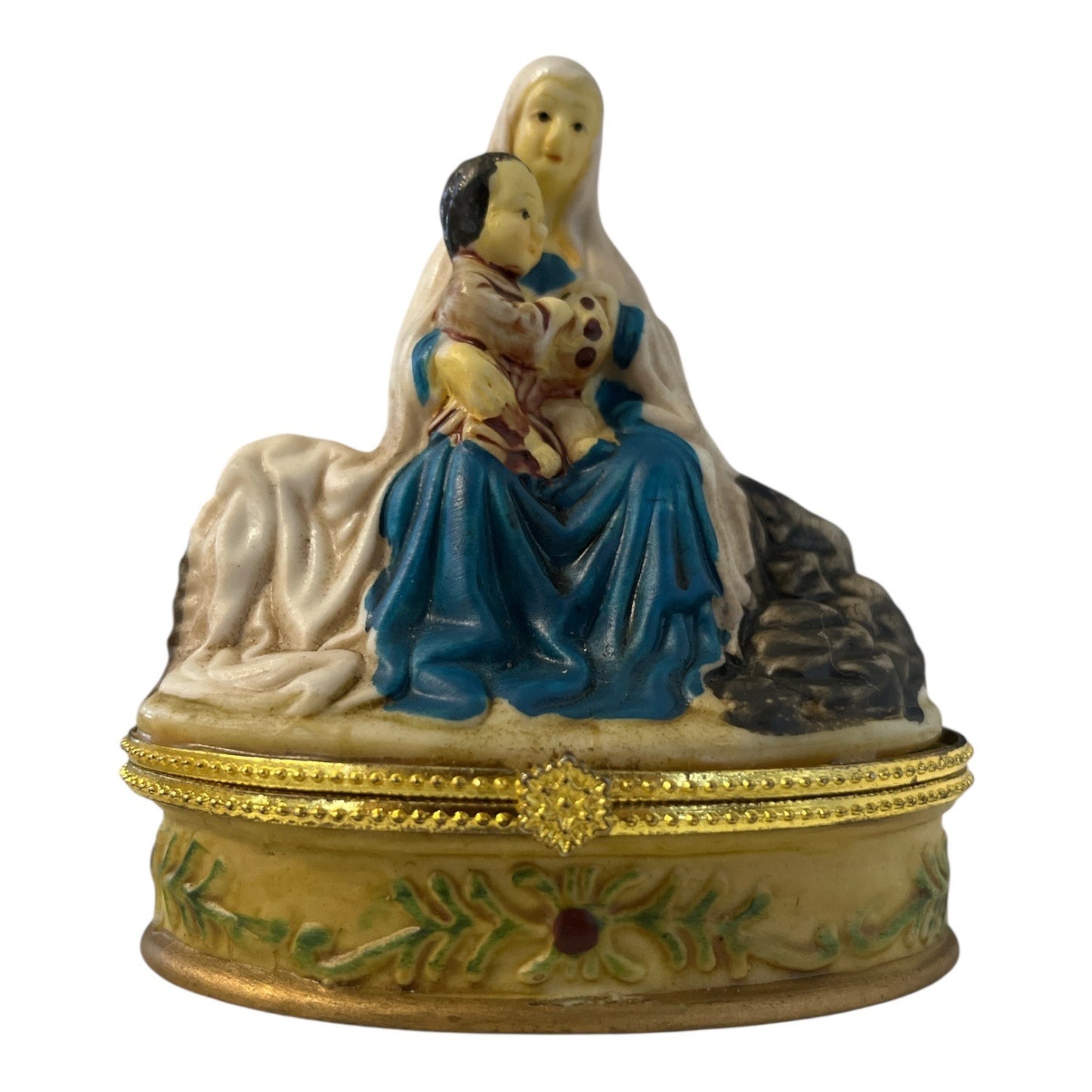 Vintage TBN Trinity Broadcasting Network Madonna and Child Hinged Trinket Box Religious Figurine
