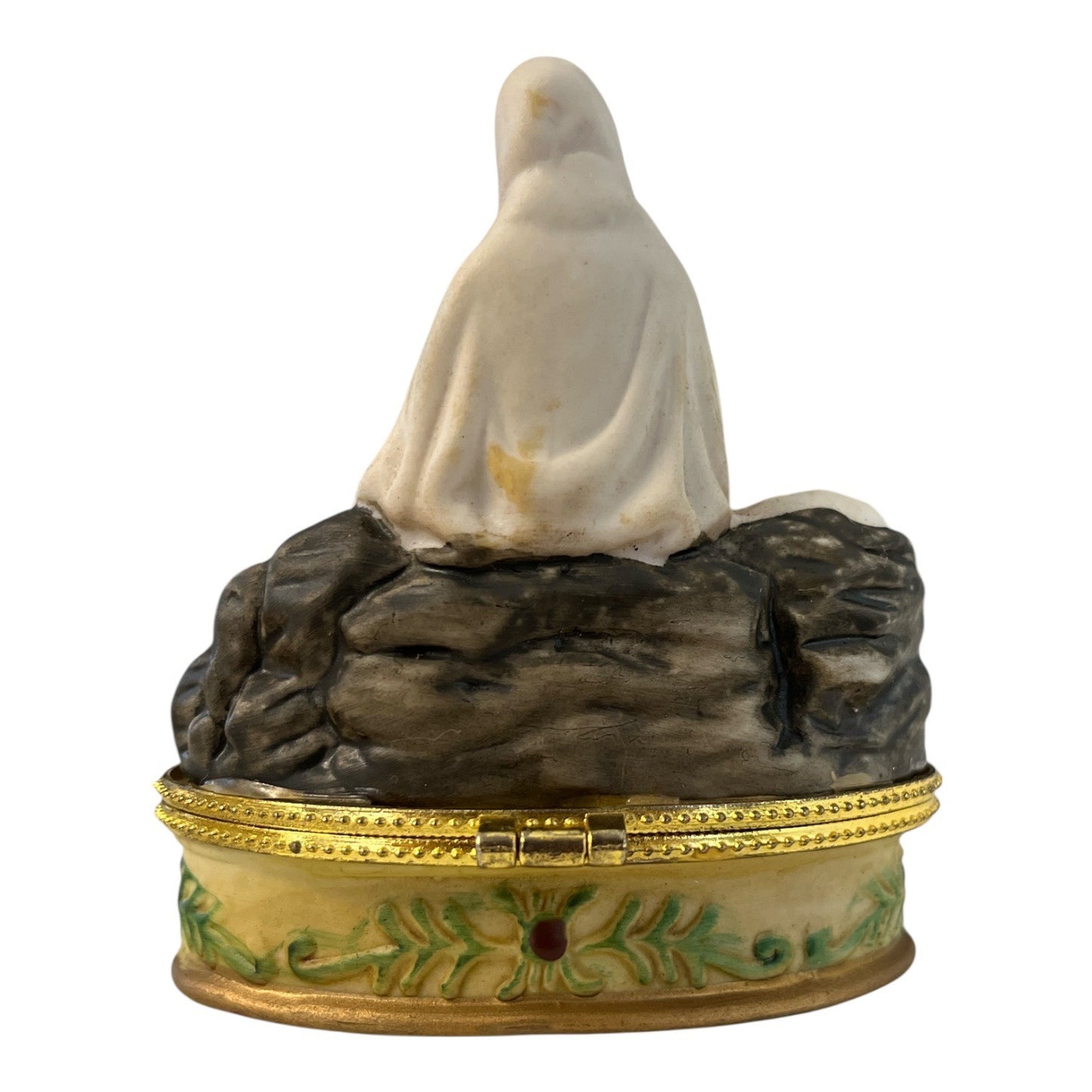 Vintage TBN Trinity Broadcasting Network Madonna and Child Hinged Trinket Box Religious Figurine