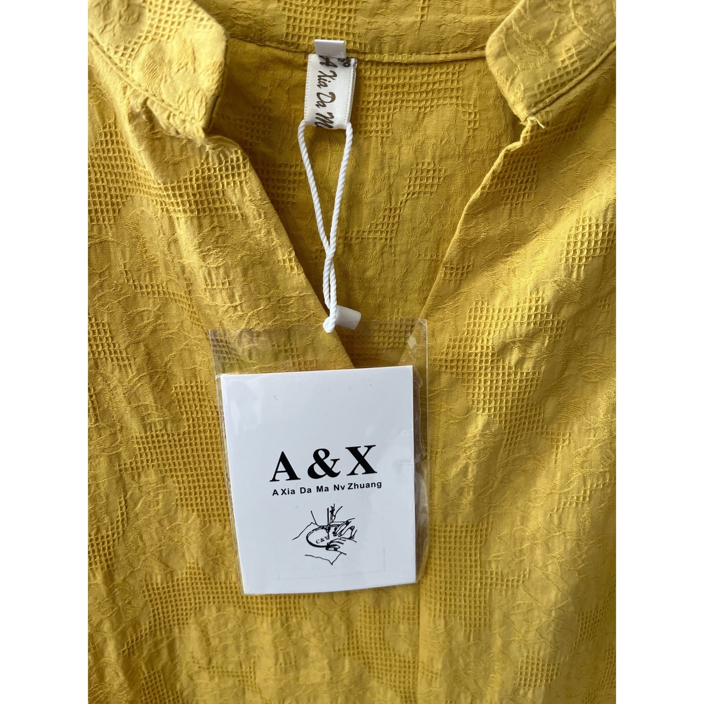 A and X Mustard Yellow Embroidered Sleeve Boho Top Textured Cotton Blend 3XL