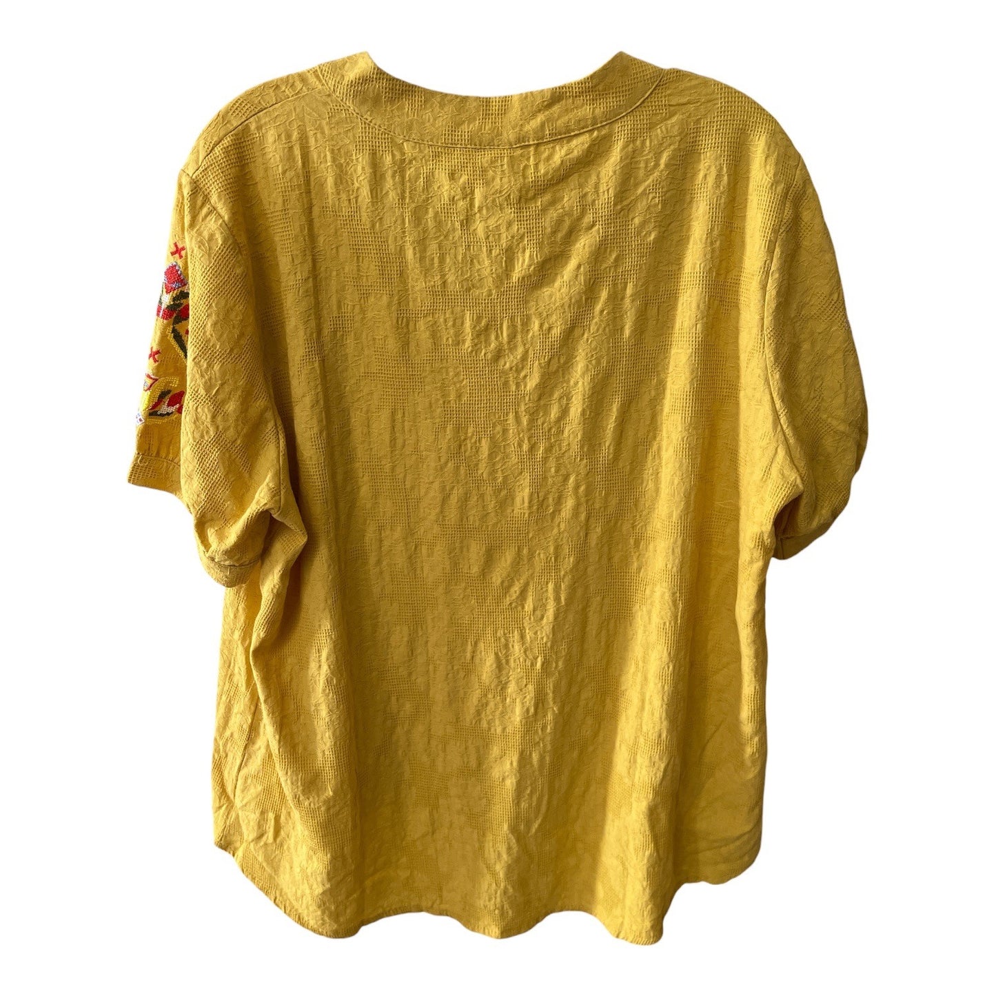 A and X Mustard Yellow Embroidered Sleeve Boho Top Textured Cotton Blend 3XL