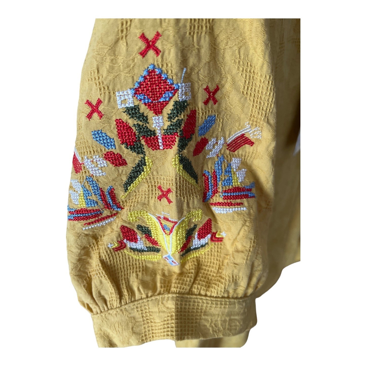 A and X Mustard Yellow Embroidered Sleeve Boho Top Textured Cotton Blend 3XL