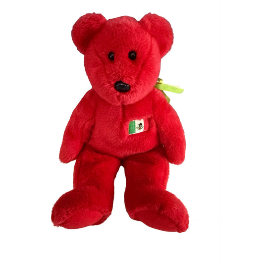 Ty Beanie Buddies Mexico Red Bear Plush with Mexican Flag Green Ribbon 14 Inch