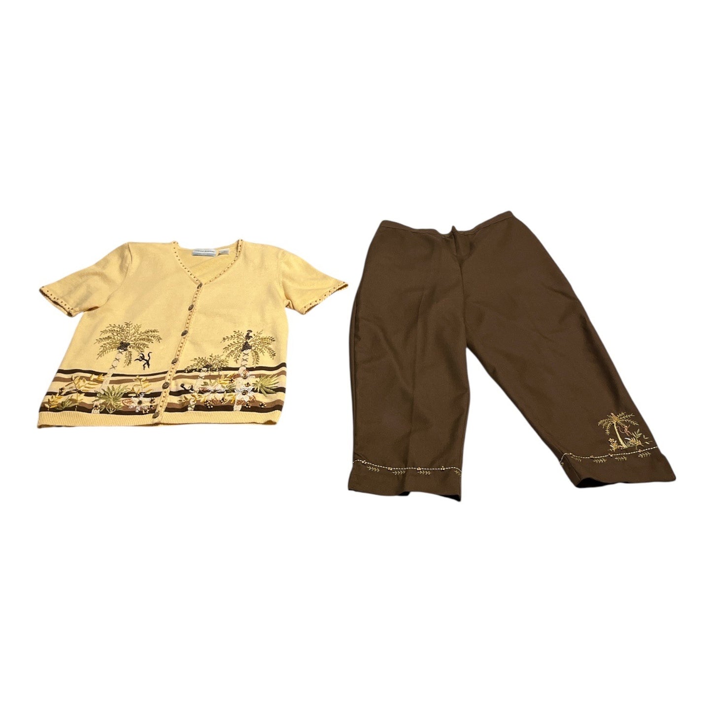 Alfred Dunner Petite Embroidered Tropical Cardigan & Pants Set Vintage PS