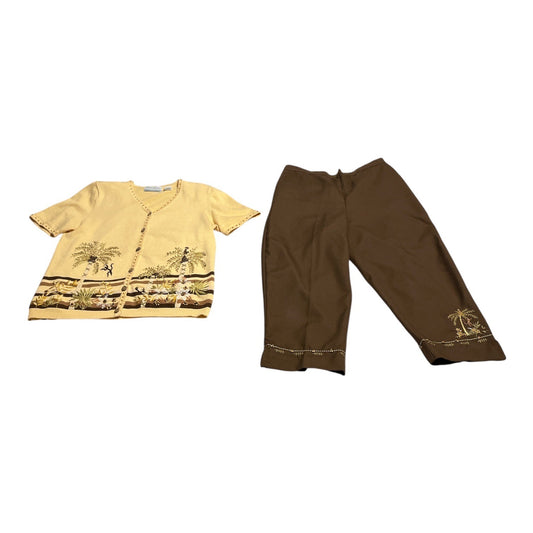 Alfred Dunner Petite Embroidered Tropical Cardigan & Pants Set Vintage PS