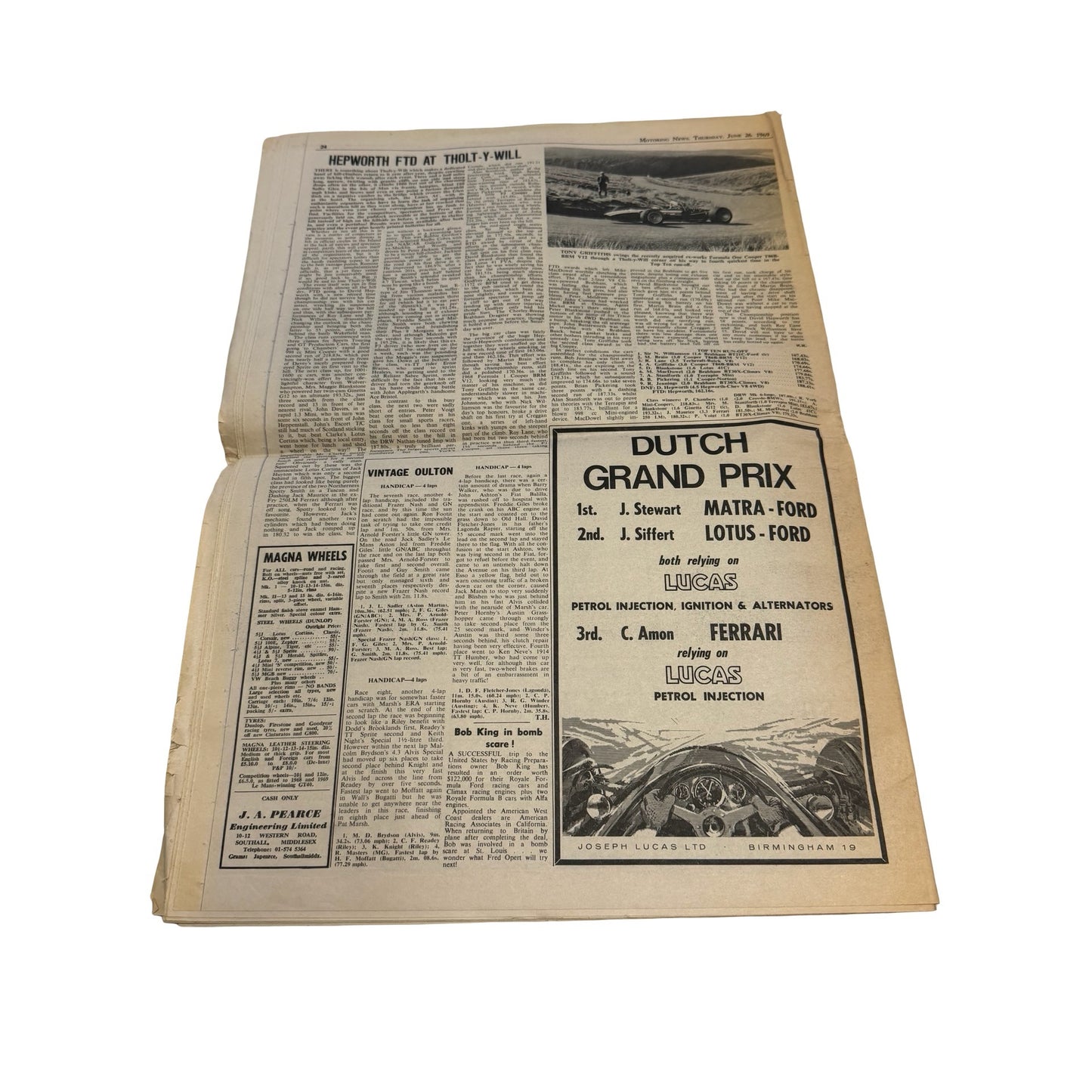 Vintage Motoring News Newspaper June 26 1969 Jackie Stewart Dutch Grand Prix Formula One Racing