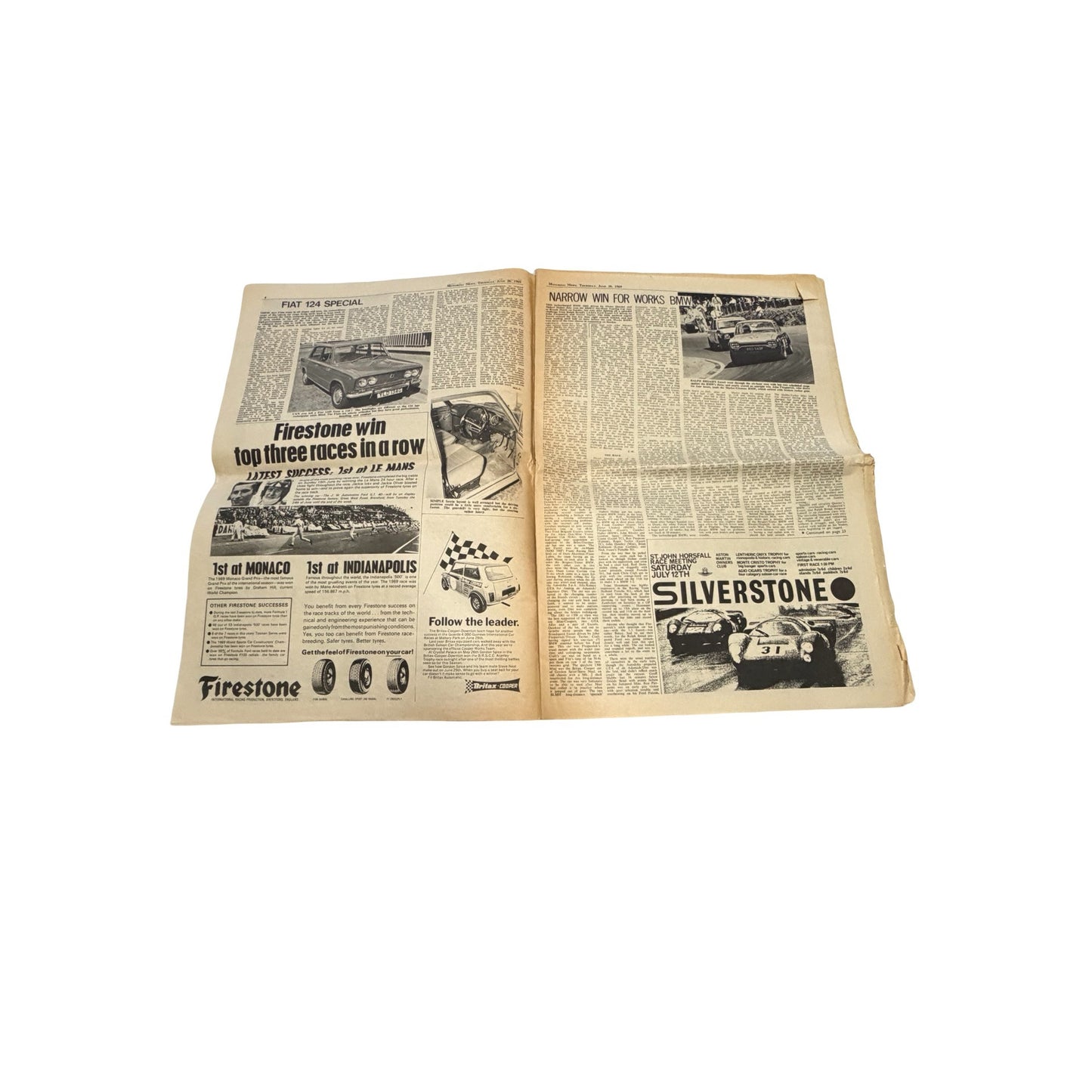 Vintage Motoring News Newspaper June 26 1969 Jackie Stewart Dutch Grand Prix Formula One Racing