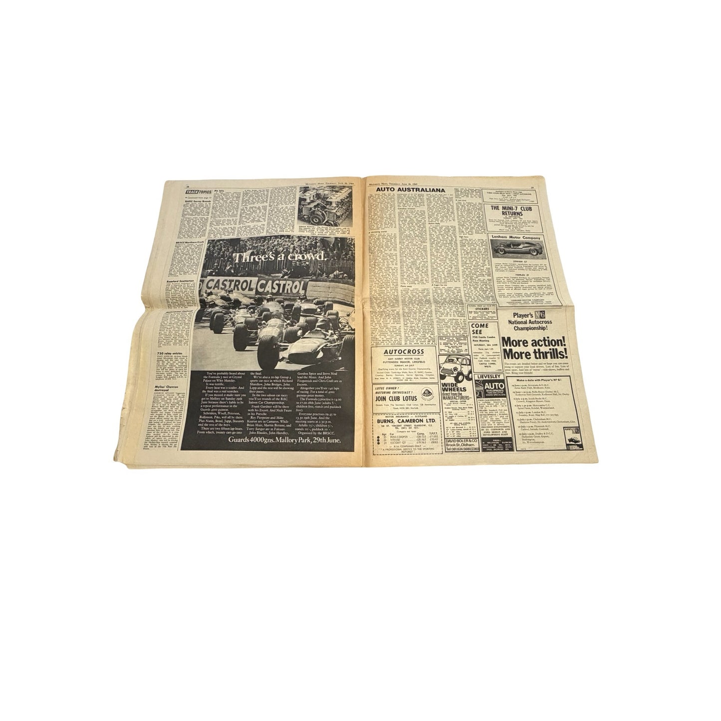 Vintage Motoring News Newspaper June 26 1969 Jackie Stewart Dutch Grand Prix Formula One Racing