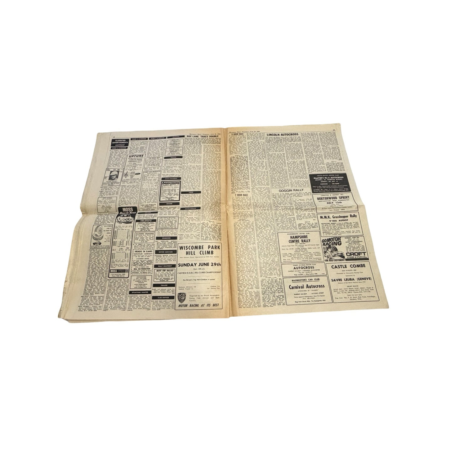 Vintage Motoring News Newspaper June 26 1969 Jackie Stewart Dutch Grand Prix Formula One Racing