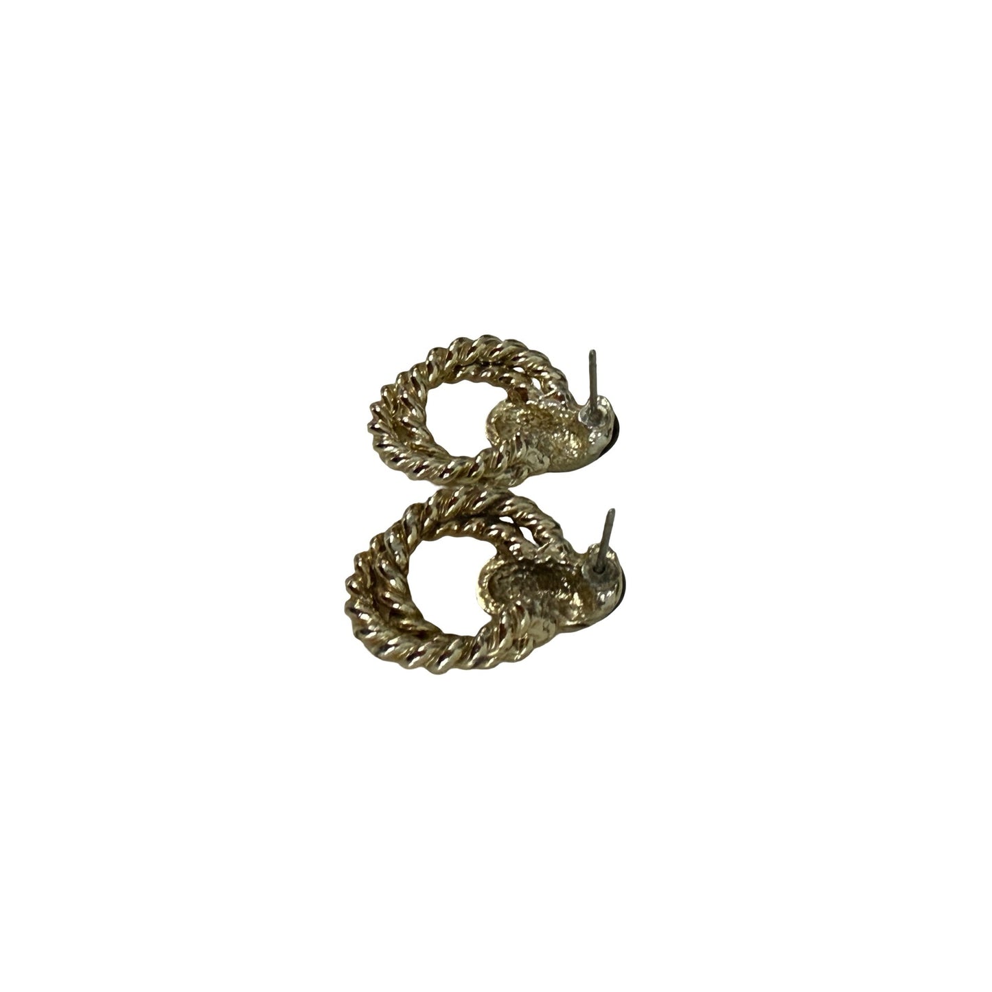 Vintage Gold Tone Black Enamel Door Knocker Earrings Twisted Rope Statement