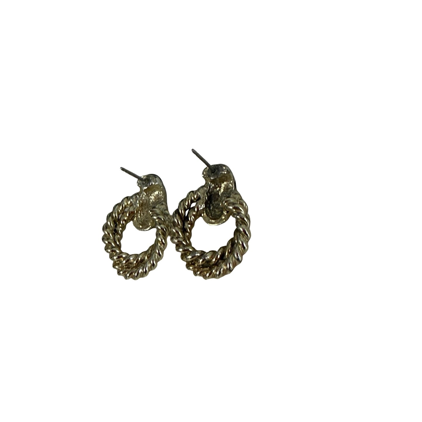Vintage Gold Tone Black Enamel Door Knocker Earrings Twisted Rope Statement