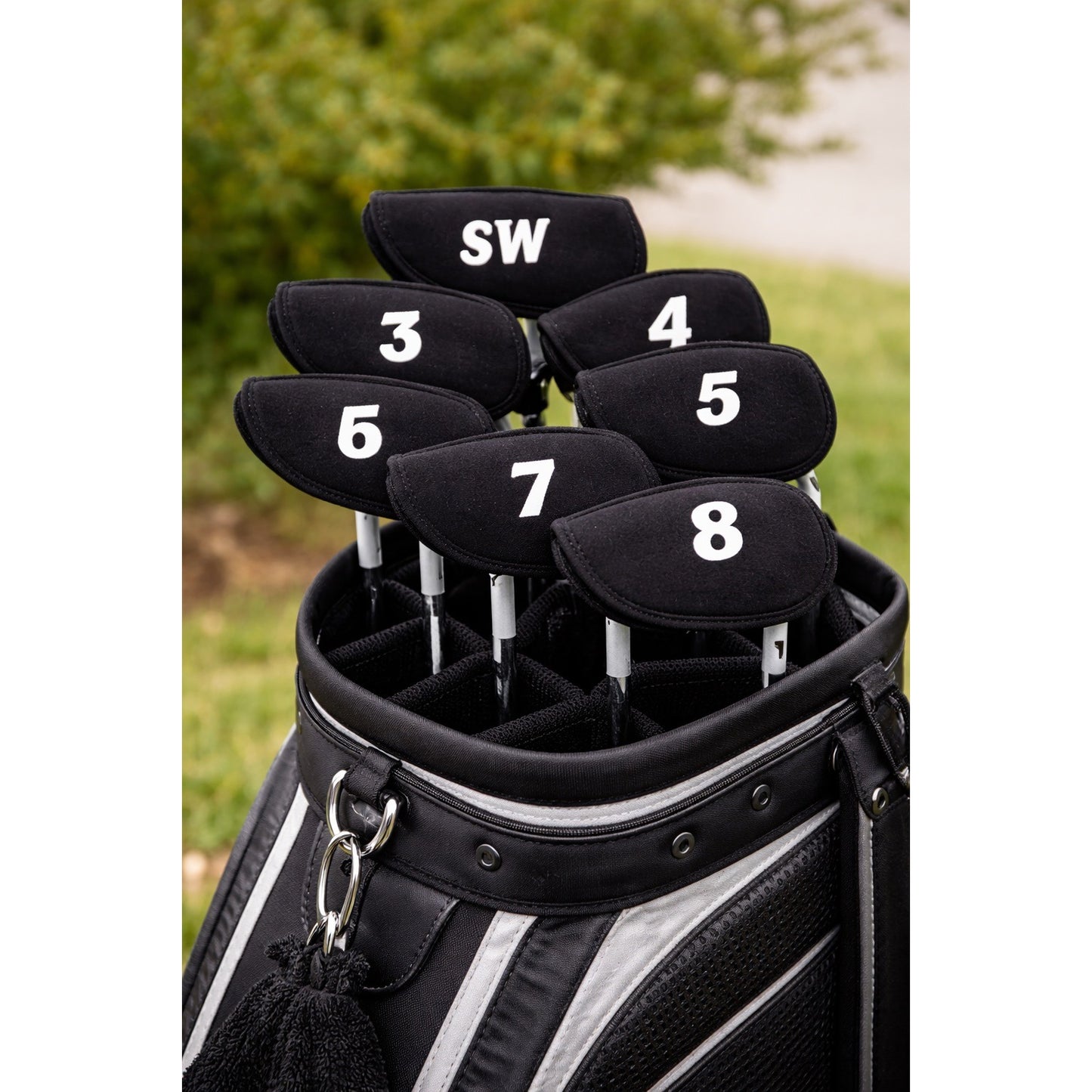 Golf Club Headcovers Set SW 3 4 5 6 7 8 Black Neoprene Iron Covers