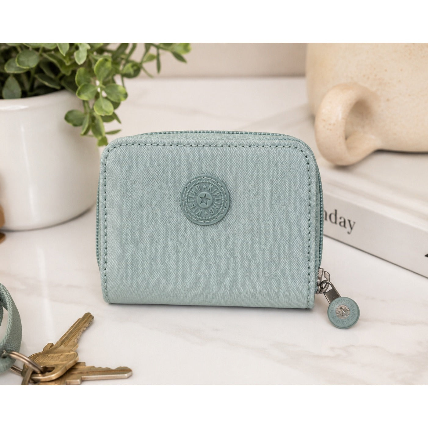 Kipling Mint Green Nylon Zip Around Wallet Coin Purse Compact Organizer