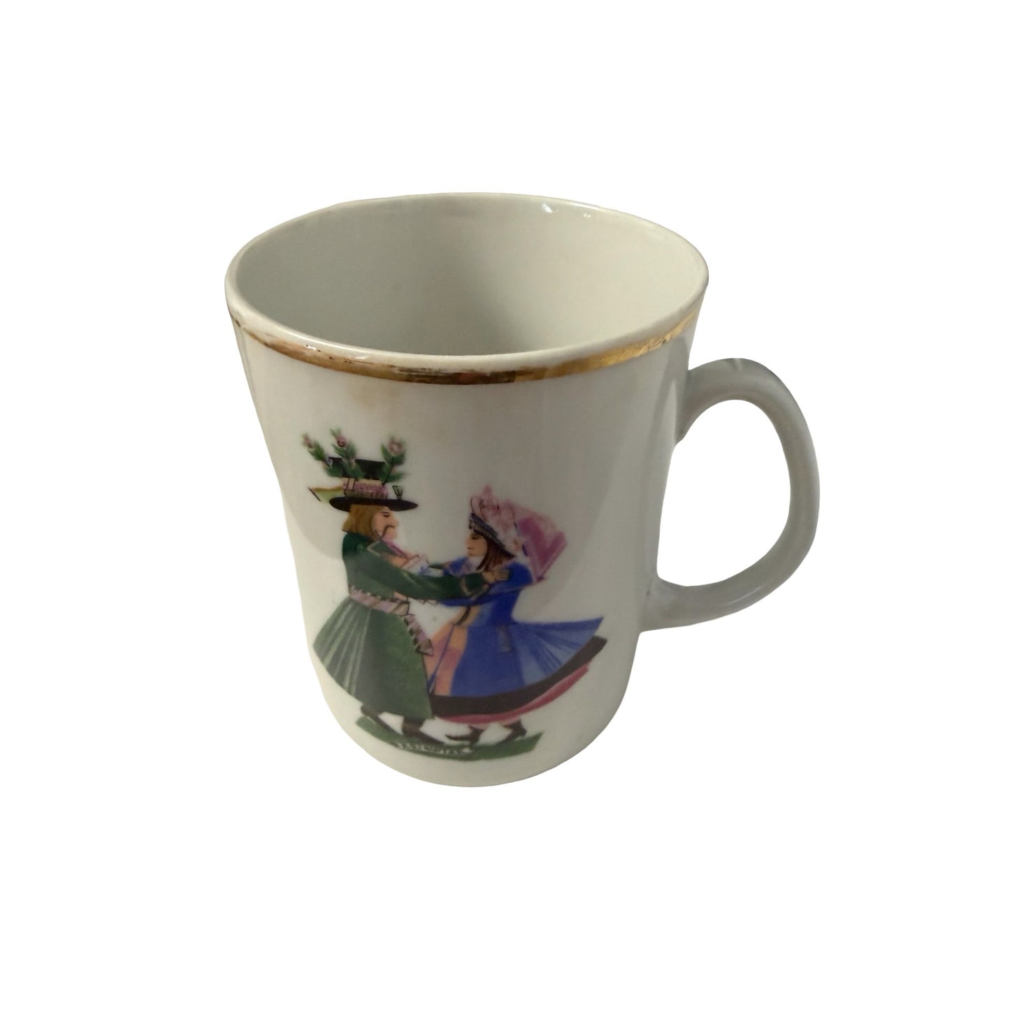 Vintage Polish Folk Dance Porcelain Mug Kujawiak Gold Trim Folk Art Coffee Cup