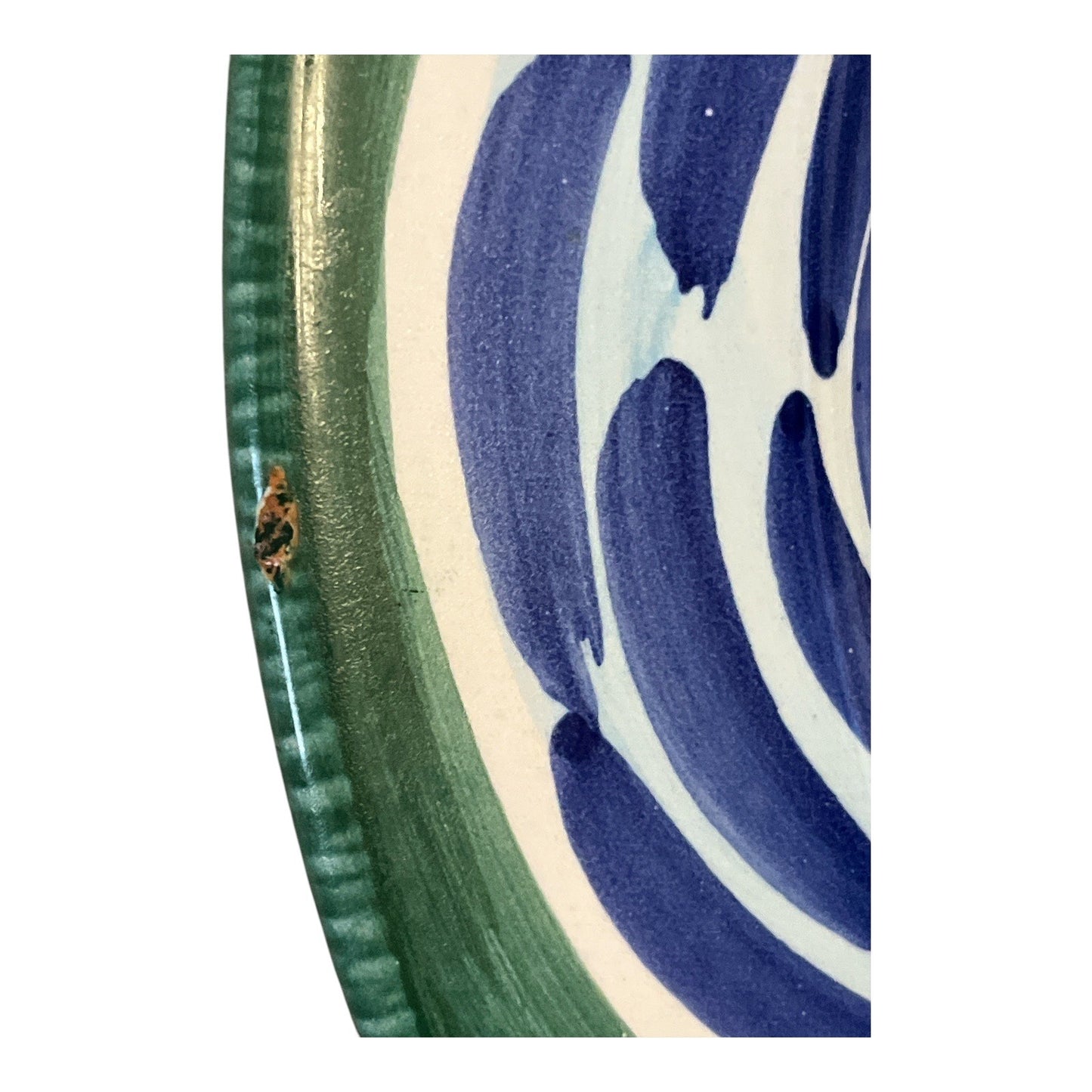 Hand-Painted Pier 1 Large Ceramic Plate With Floral Design 13" Green Blue Yellow & Red Colors Minor Edge Chip