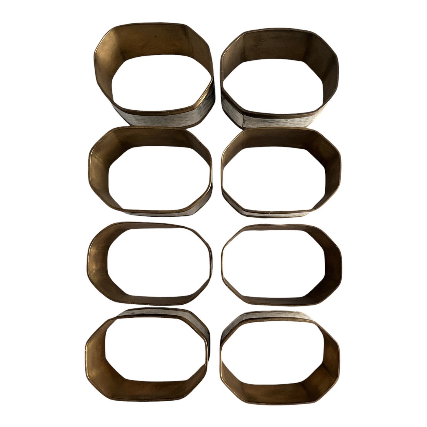 Vintage 1970s Brass Napkin Rings Iridescent Holographic Geometric Set of 8