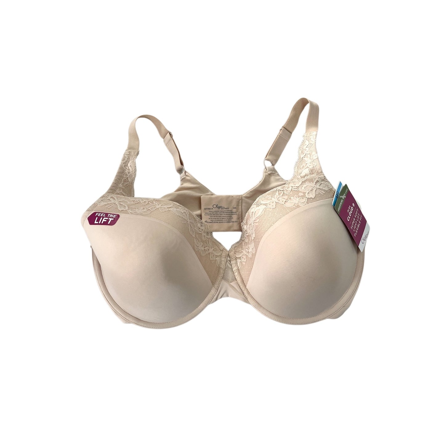 Olga Cloud 9 Underwire Bra 44C Beige Lace Light Lift Super Soft NWT