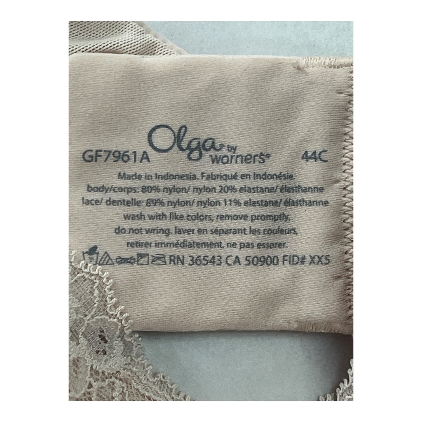 Olga Cloud 9 Underwire Bra 44C Beige Lace Light Lift Super Soft NWT