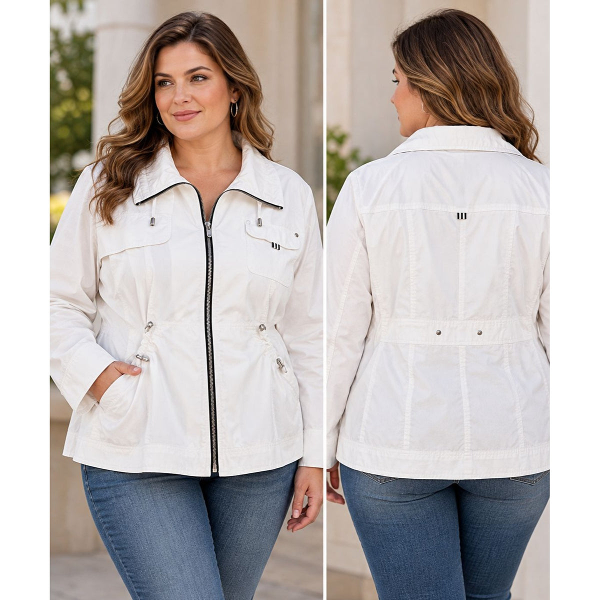 Dressbarn Woman White Utility Jacket Plus Size 18/20 Cotton Nylon Zip Front