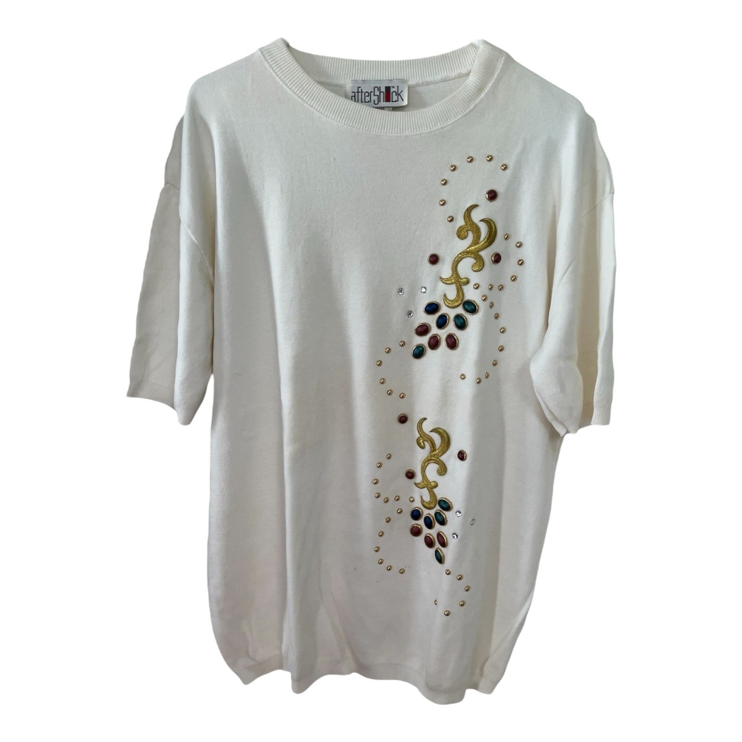 VTG AfterShock 1994 Embellished Sweatshirt Style Top – Jewel Studs & Embroidery