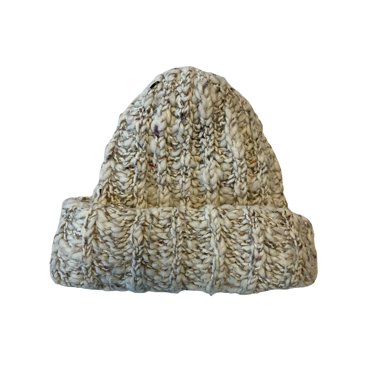 Vintage Plymouth Italy Knit Beanie Hat Chunky Wool Mohair Speckled Cream Fisherman Cap