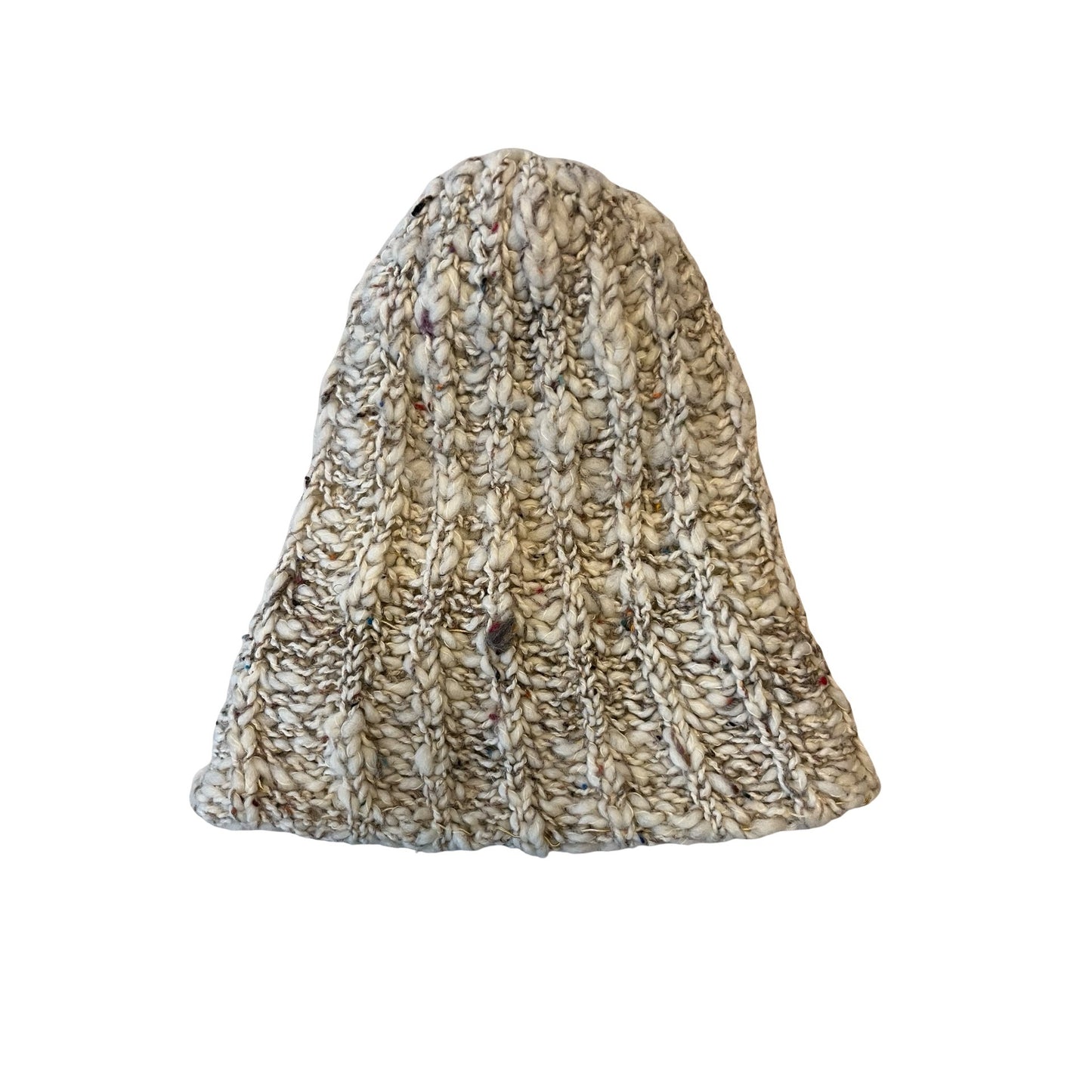 Vintage Plymouth Italy Knit Beanie Hat Chunky Wool Mohair Speckled Cream Fisherman Cap