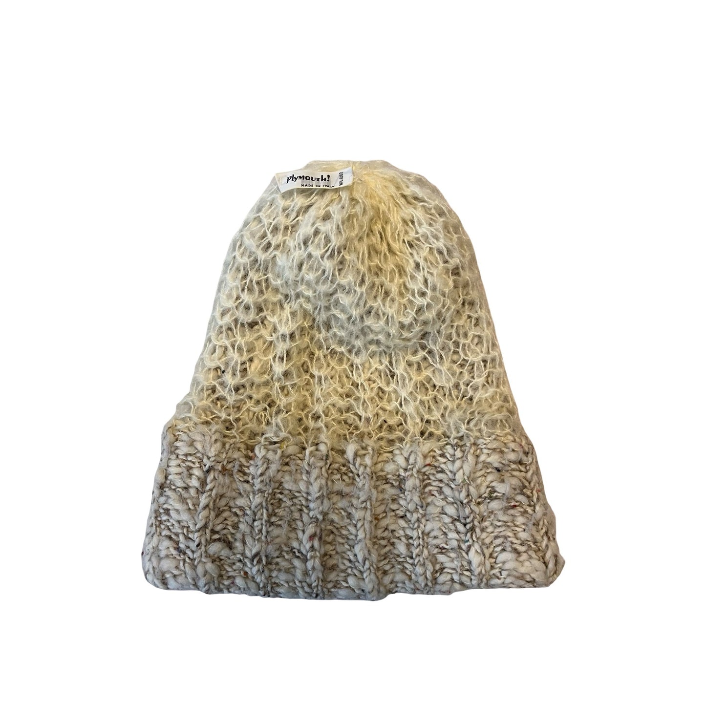 Vintage Plymouth Italy Knit Beanie Hat Chunky Wool Mohair Speckled Cream Fisherman Cap