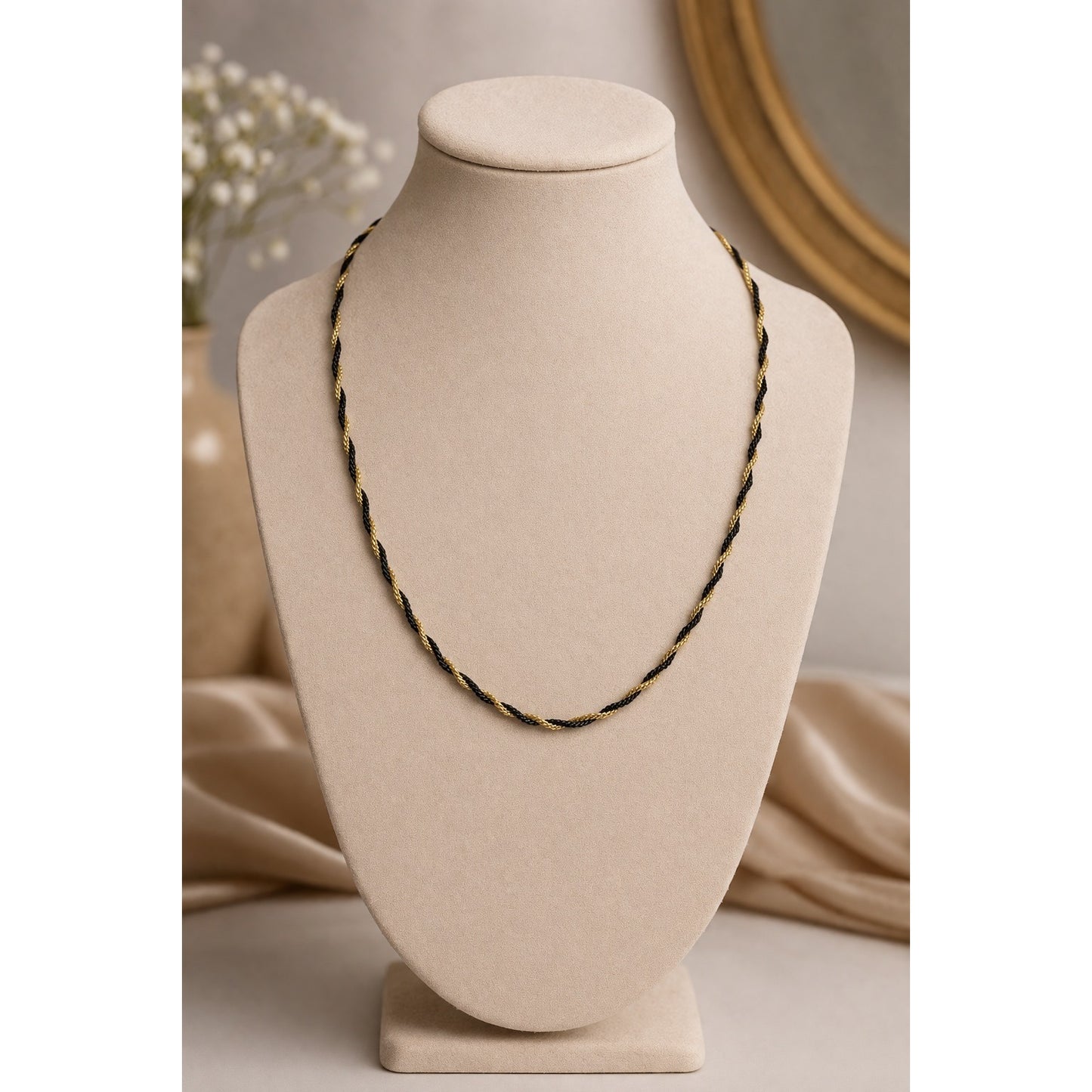 Vintage Gold Tone Black Chain Necklace Twisted Rope Style 17 Inch