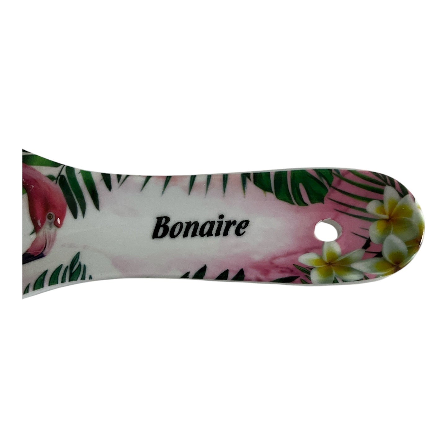 Bonaire Souvenir Ceramic Spoon Rest – Pink Flamingos Tropical Flowers – @giftcorp