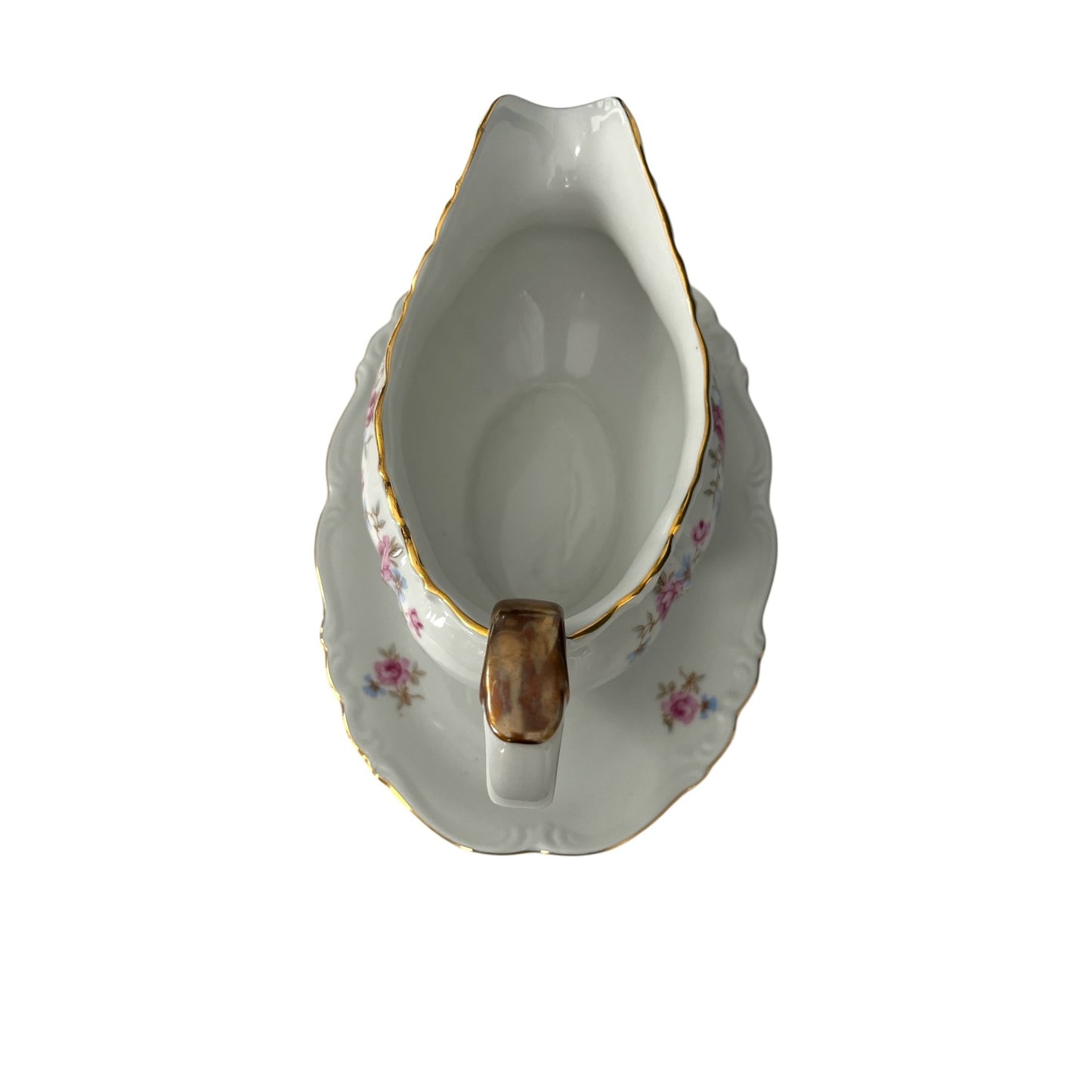 Vintage Edelstein Bavaria Florence Gravy Boat with Underplate Floral Gold Trim
