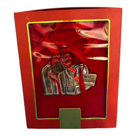 Lenox 2006 "Bless This Home" Mailbox Ornament – Silver-Tone with Red Ribbon – New in Box