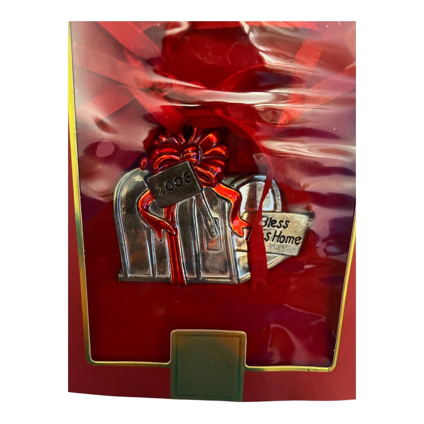 Lenox 2006 "Bless This Home" Mailbox Ornament – Silver-Tone with Red Ribbon – New in Box